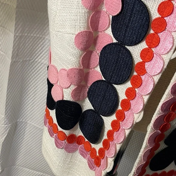 Maison Common Cream Embroidered Circle-Trim Blazer Pink & Navy Accents size 40 - Picture 4 of 12